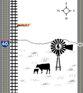 Infrastructure and property access description of Twin Buttes Ranch in Arizona - I40, BNSF railroad, US Highway 180
