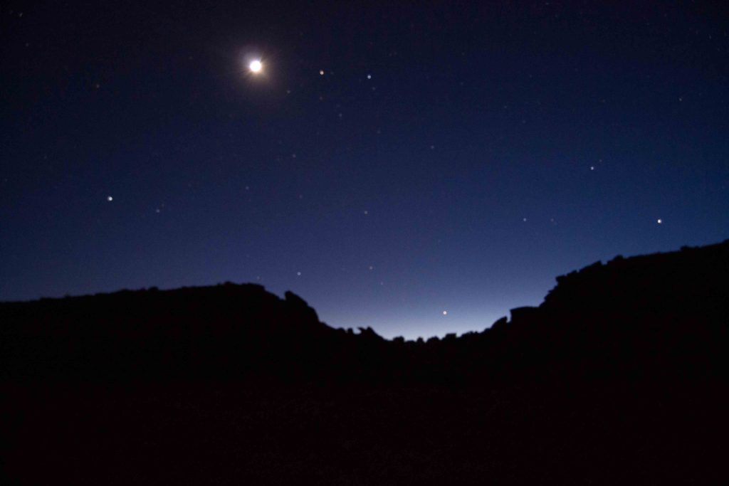 Stars & Moon over rugged Western mesa range on Twin Buttes Ranch in Arizona